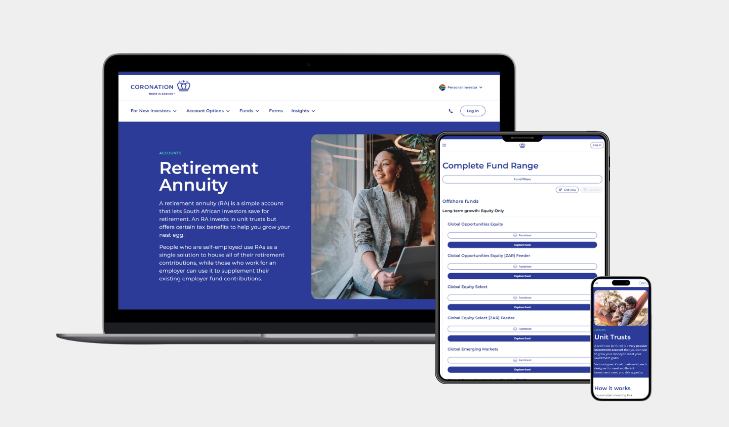 Coronation Fund Managers: Website mockups